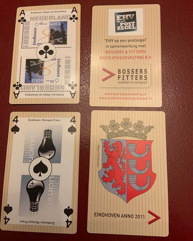 Kaartspel Bossers Fitters met postzegels van Eindhoven